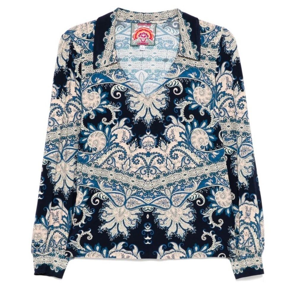 Johnny Was Plus 3x The Janie Favorite Puff Sleeve Polo Tee T-Shirt Roman Paisley - Picture 3 of 7